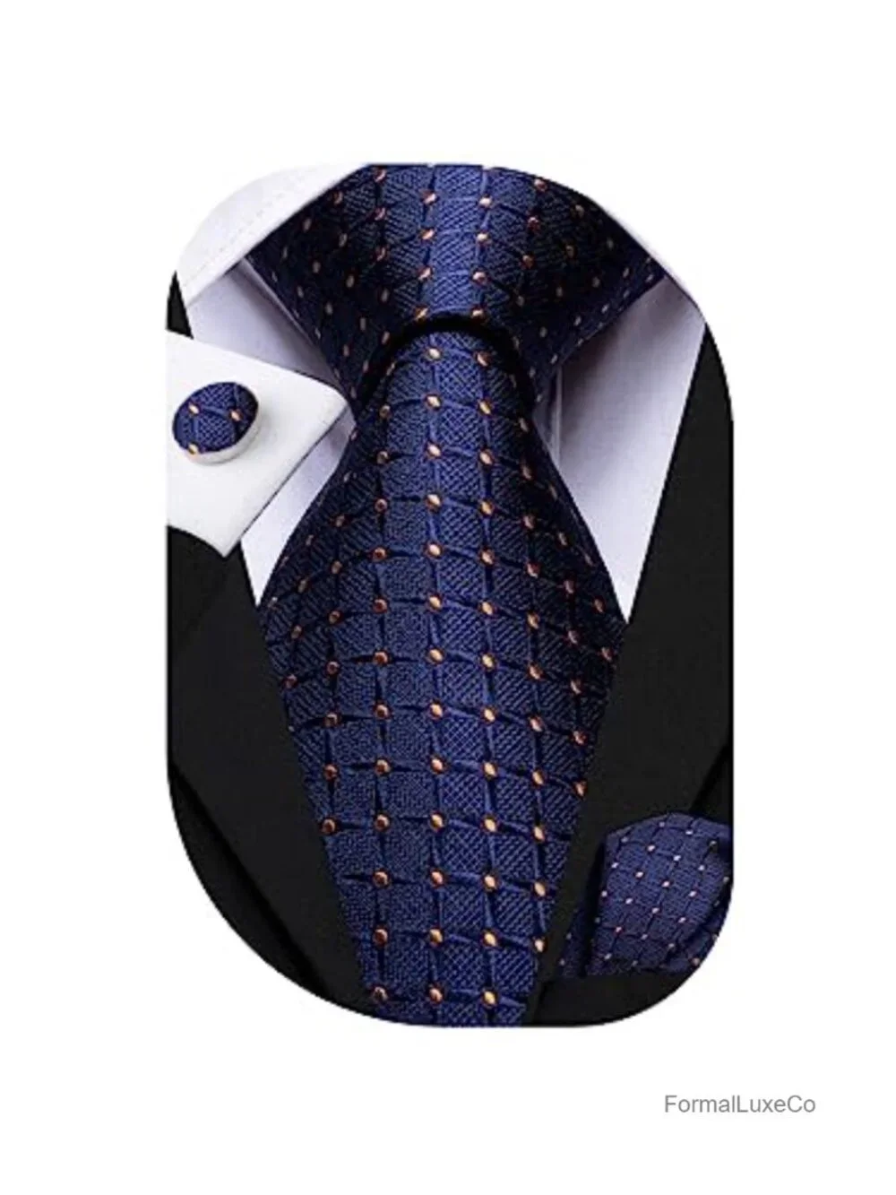 Extra Long Silk Paisley Necktie Set with Pocket Square & Cufflinks for Big and